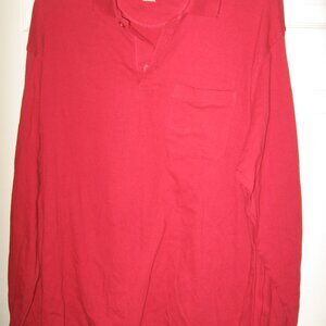Geographic Long Sleeve Polo Shirt Men's Large Red 100% Cotton